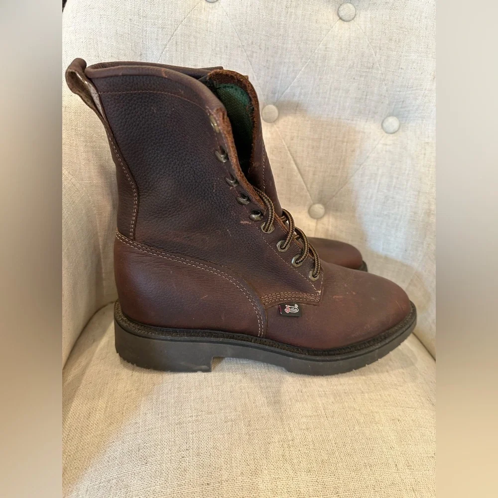 NEW Justin Boots O761 Brown Leather Trucker Workwear Sz 7 D Cowboy Rodeo Western